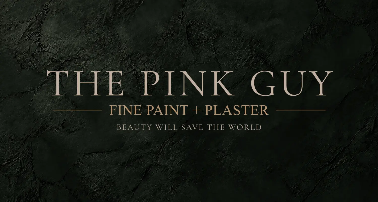 The Pink Guy brand identity in charcoal green, antique gold and warm linen