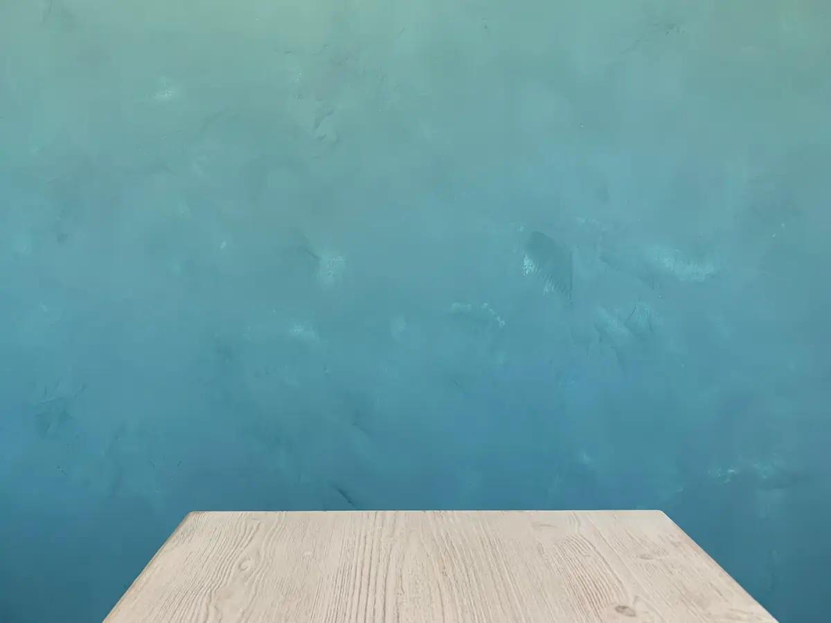 Blue Venetian plaster wall finish by The Pink Guy